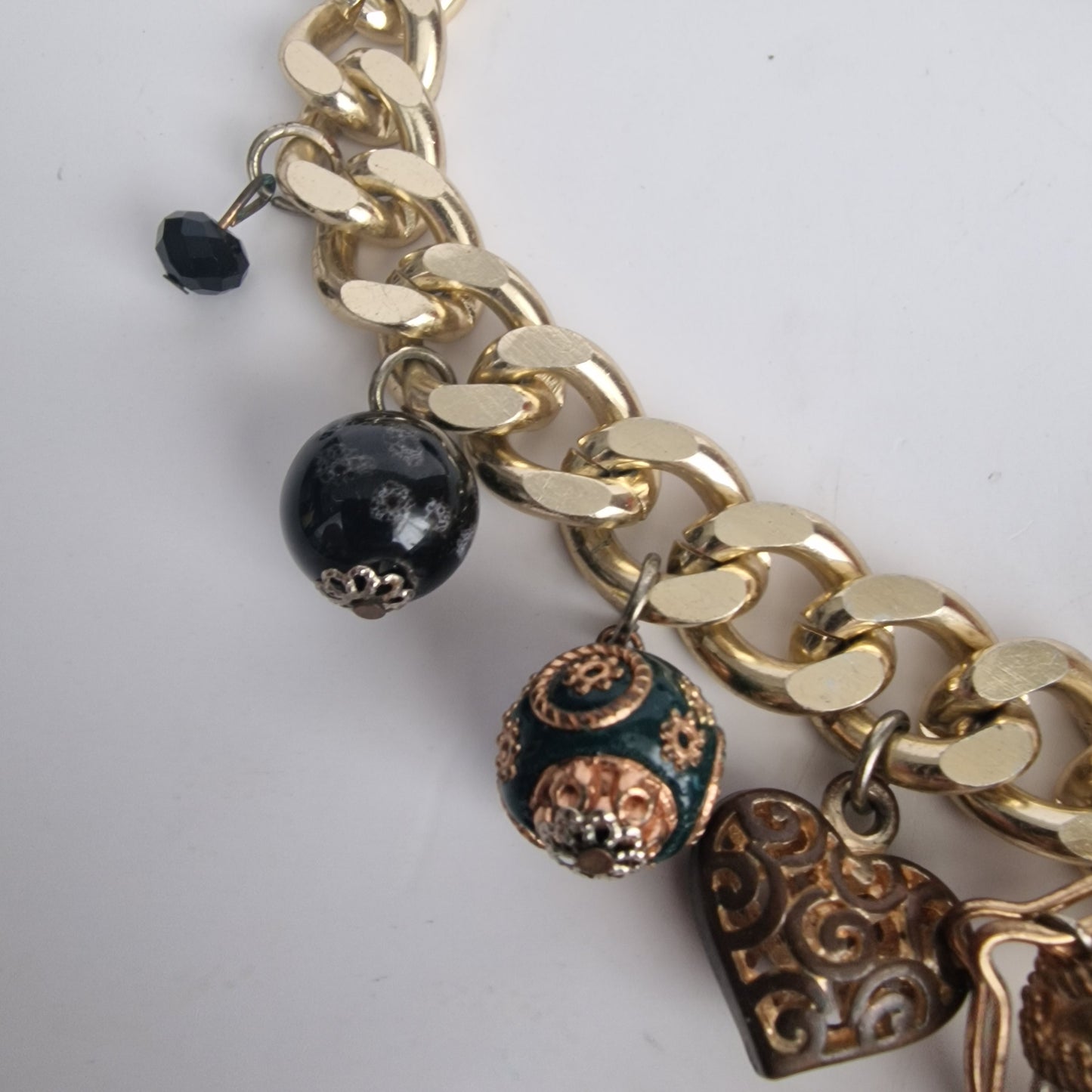 Vintage 2000s Gold-Tone Curb Chain Statement Necklace Floral Wire Crystal Beaded – photo 9
