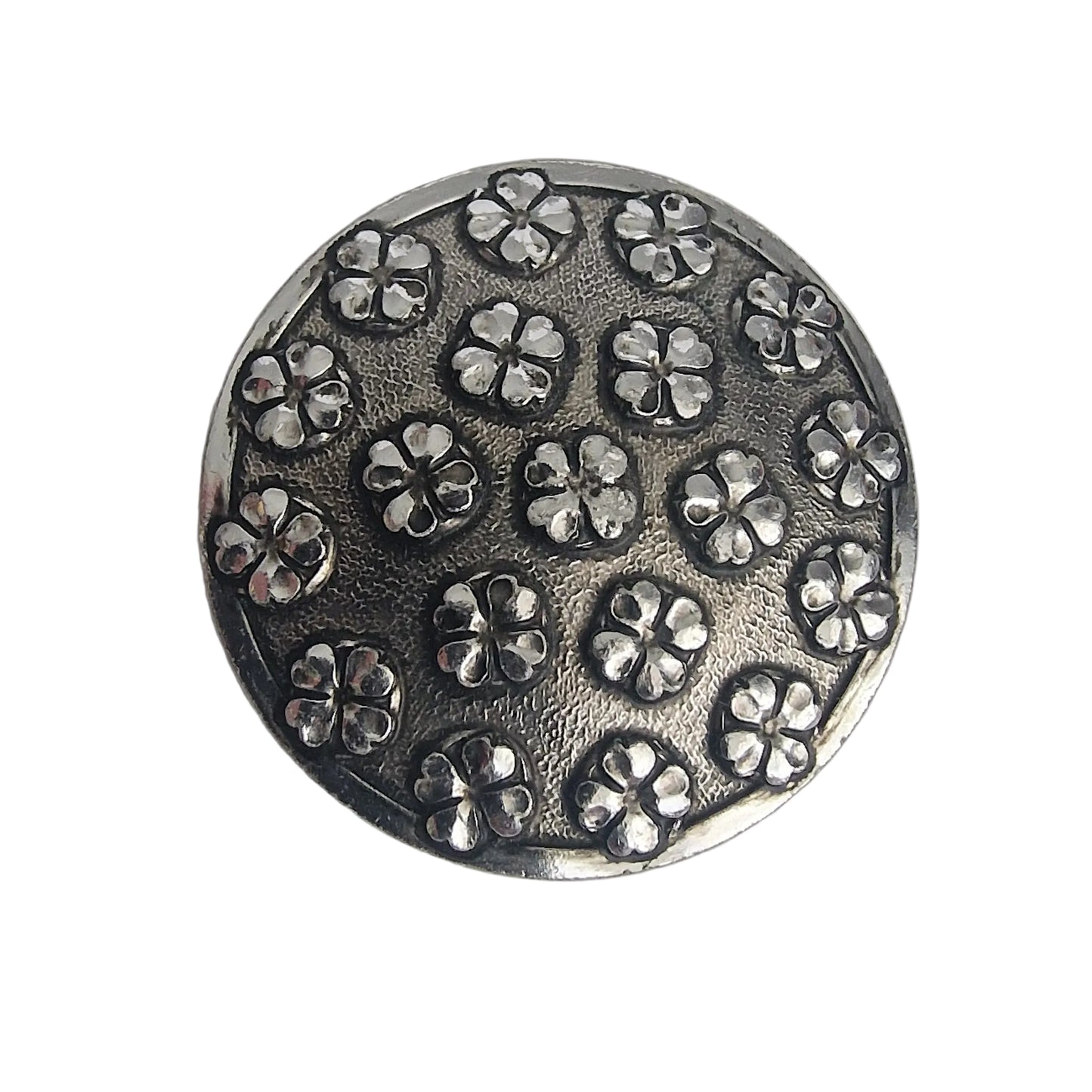 Vintage Wharton 1970s Silver-Tone Floral Round Disc Clip Brooch Clover Signed