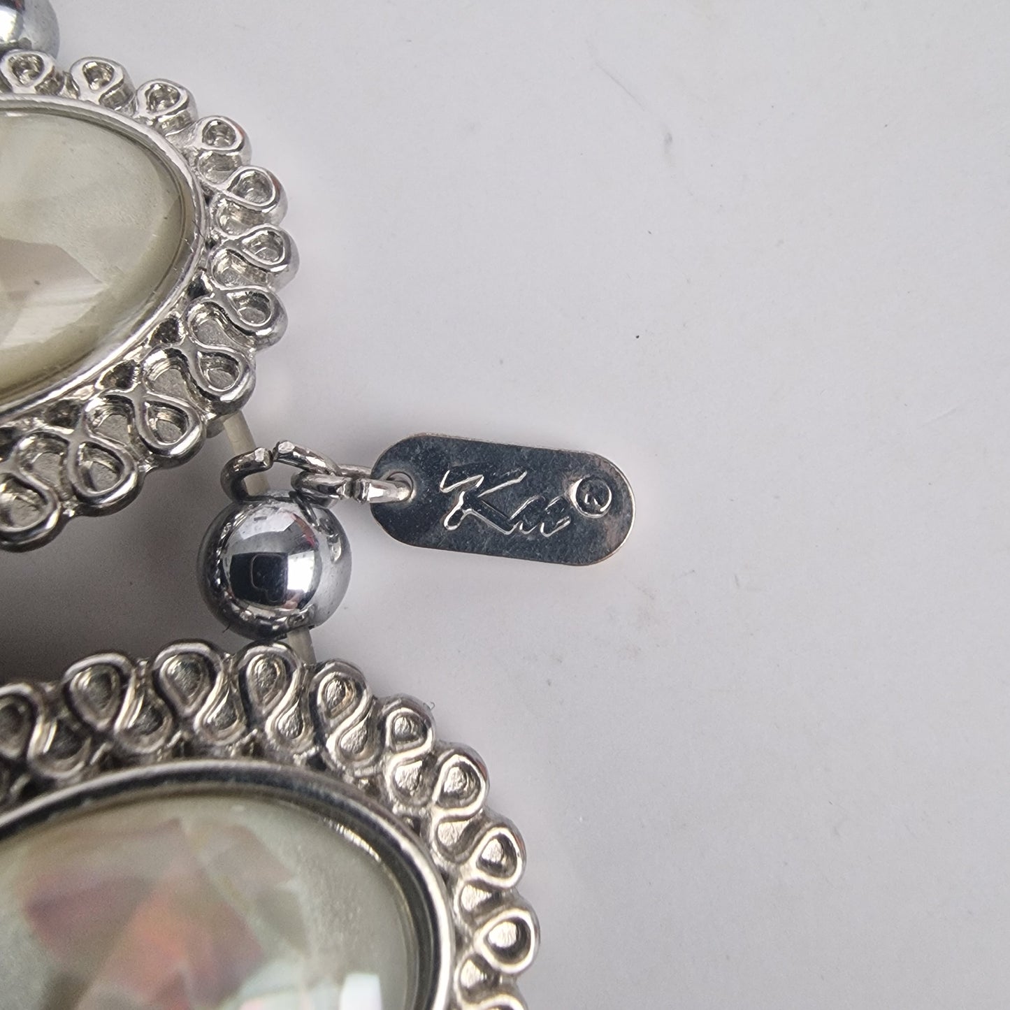 Vintage 1970s Silver-Tone Mother Of Pearl Filigree Wide Link Bracelet Signed Km – photo 5