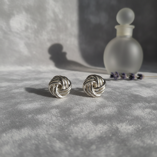 Vintage 1980s Silver-Tone Love Knot Clip-On Earrings Retro Rope Twist Geometric