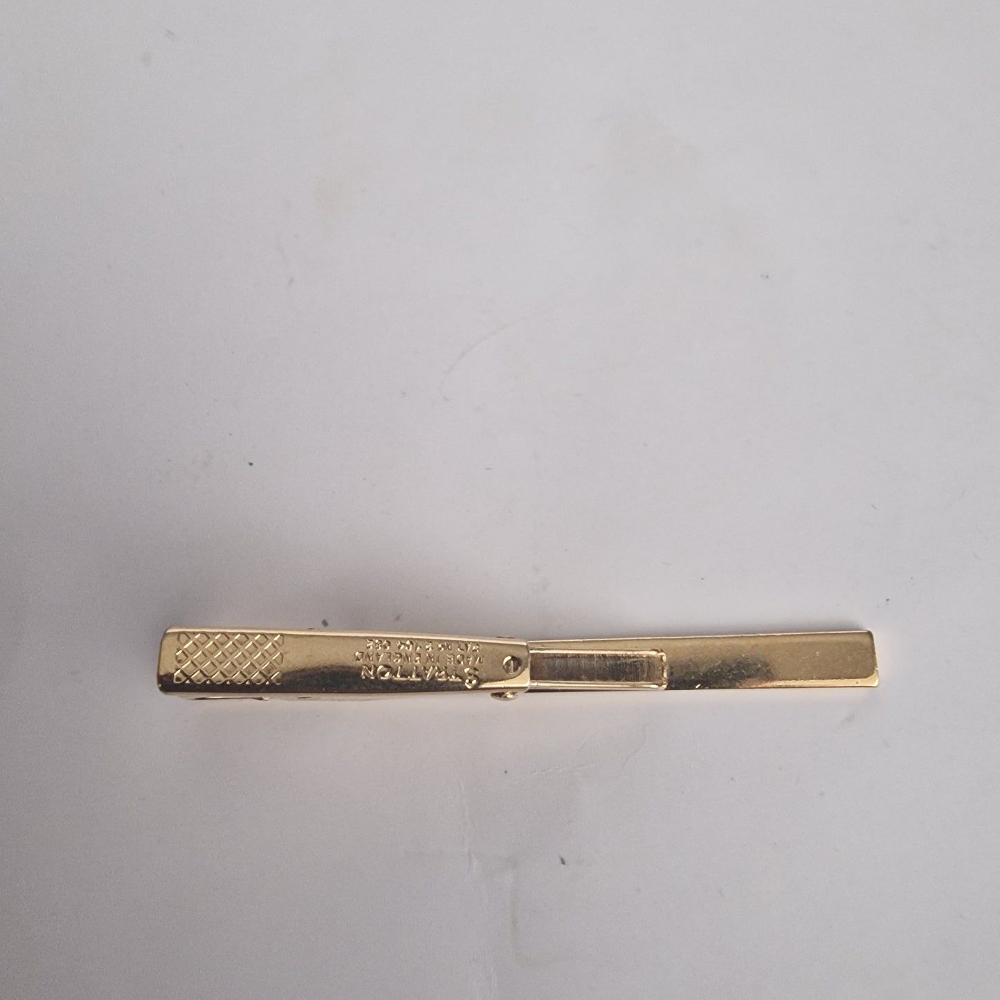 Vintage Stratton 1960s Gold-Tone Slim Bar Tie Clip Signed England Geometric Mens – photo 3