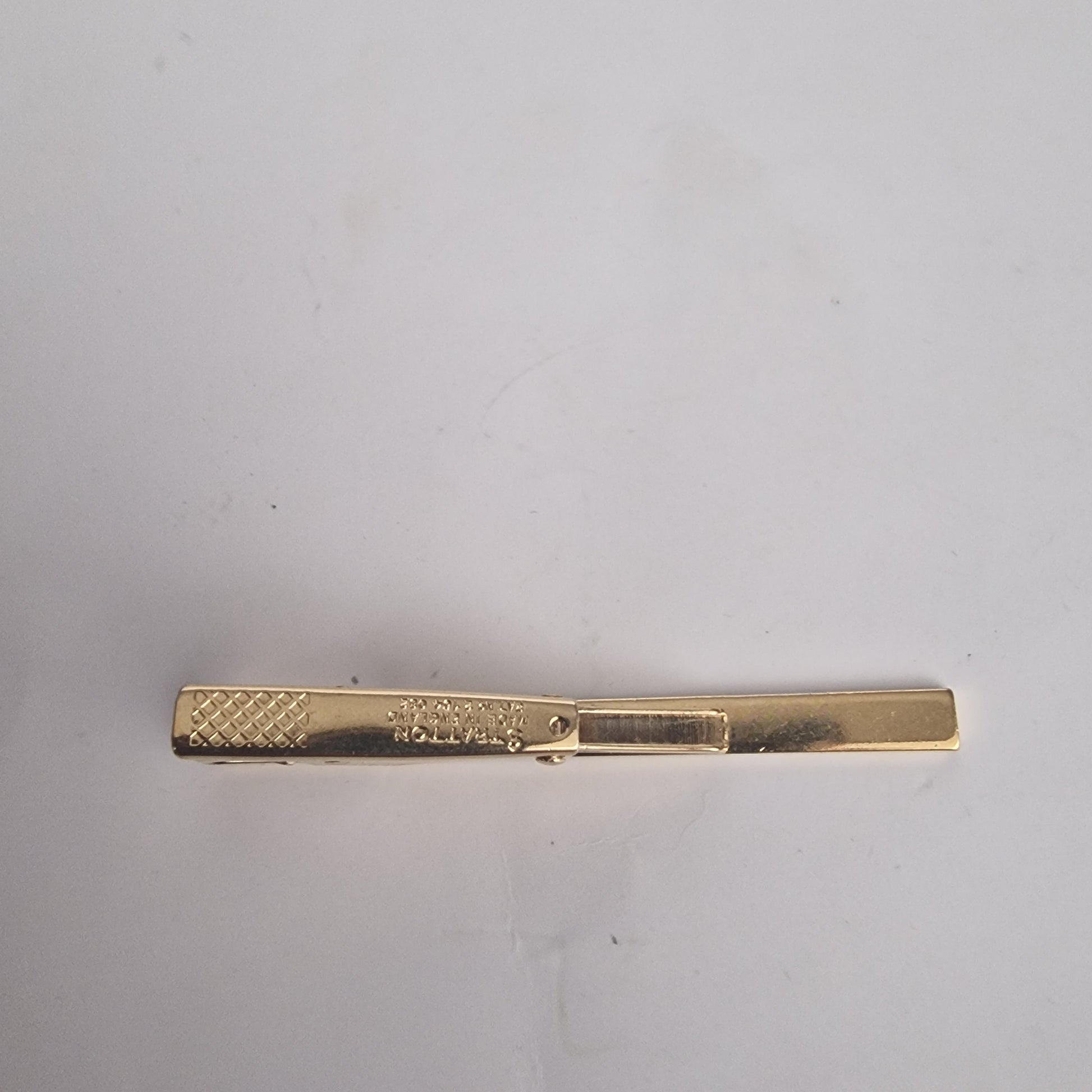 Vintage Stratton 1960s Gold-Tone Slim Bar Tie Clip Signed England Geometric Mens – photo 3