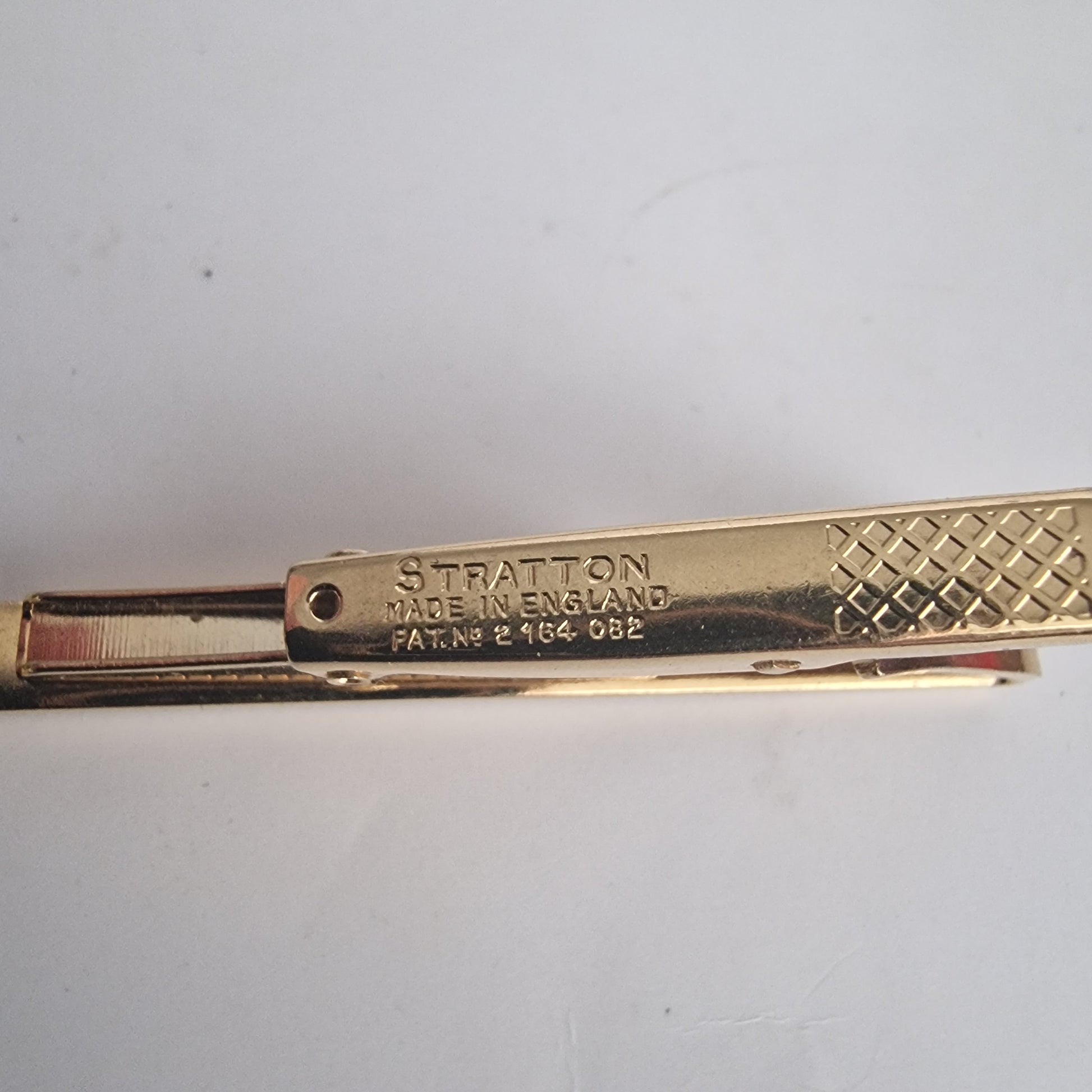 Vintage Stratton 1960s Gold-Tone Slim Bar Tie Clip Signed England Geometric Mens – photo 4