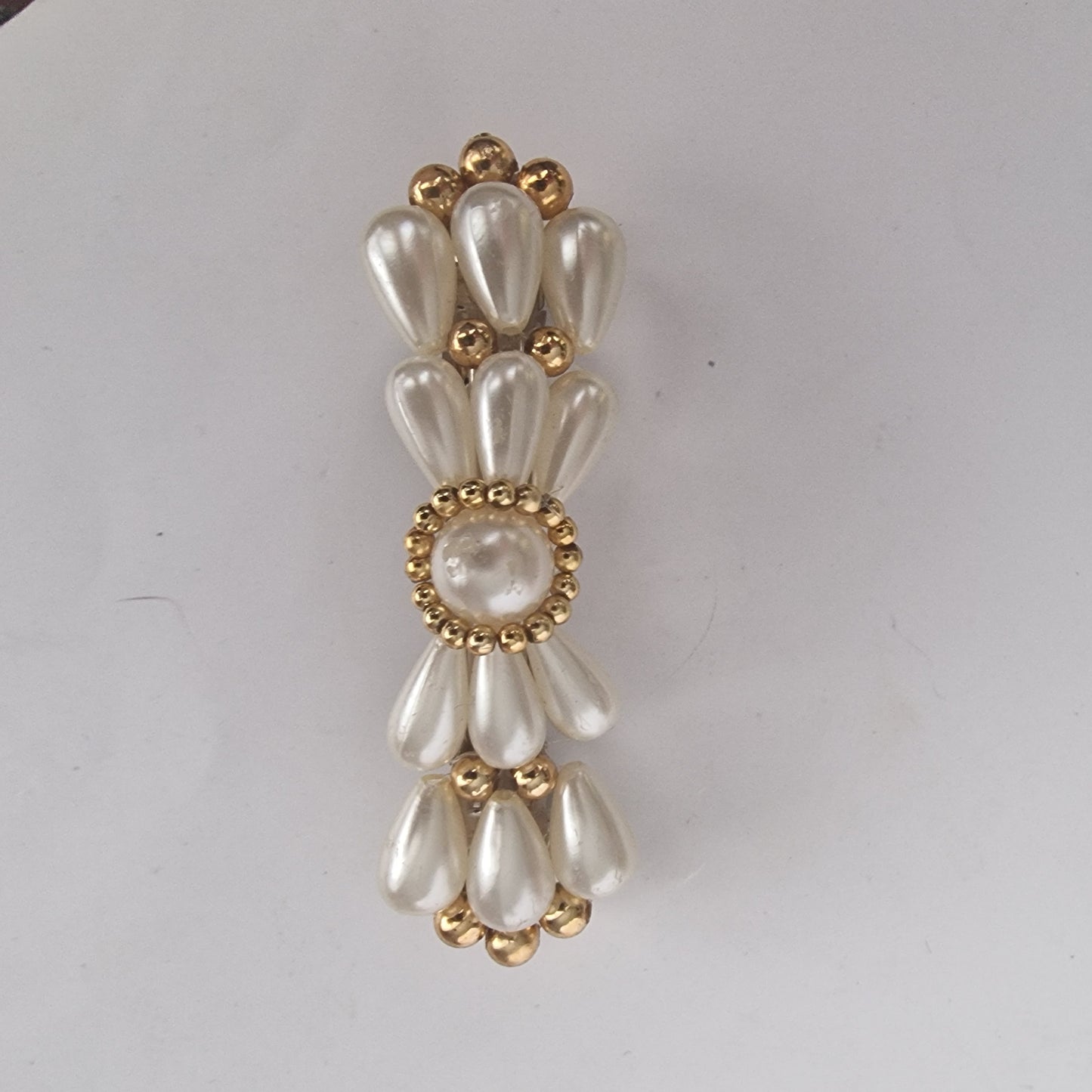 Vintage 1990s Gold-Tone Faux Pearl Hair Clip Barrette Wedding Bridal Accessory