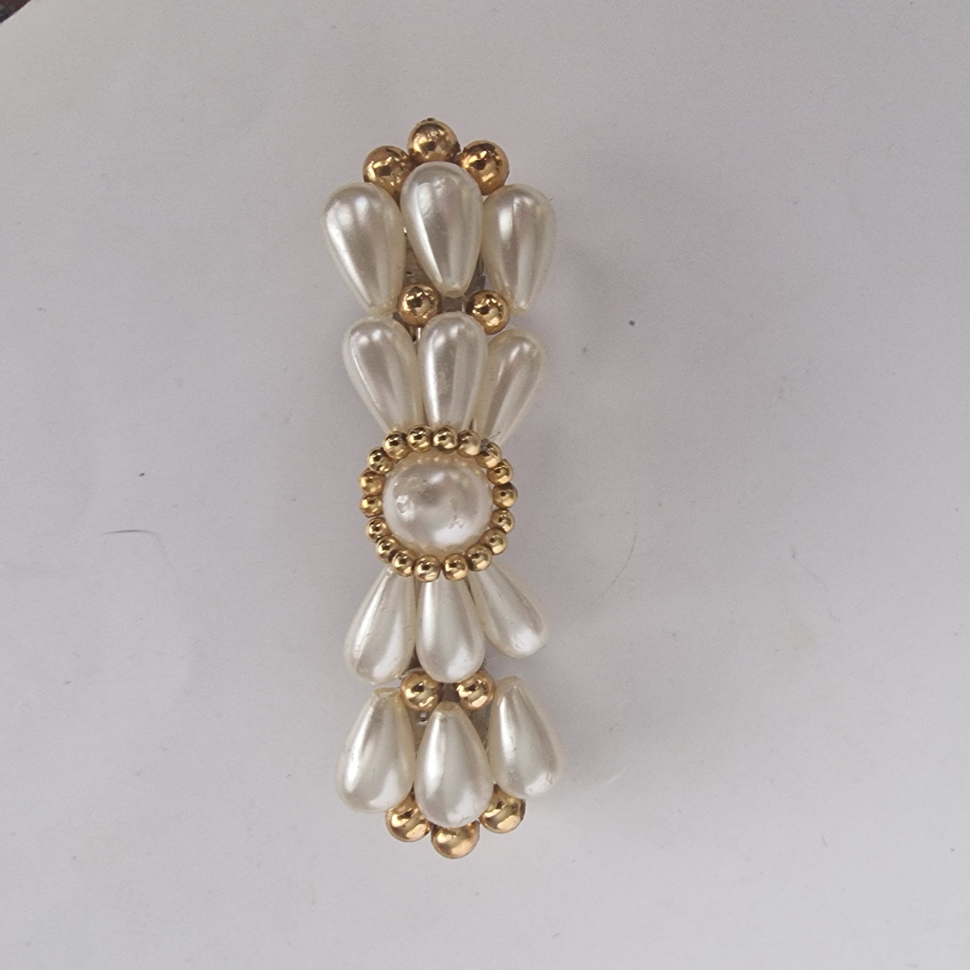 Vintage 1990s Gold-Tone Faux Pearl Hair Clip Barrette Wedding Bridal Accessory
