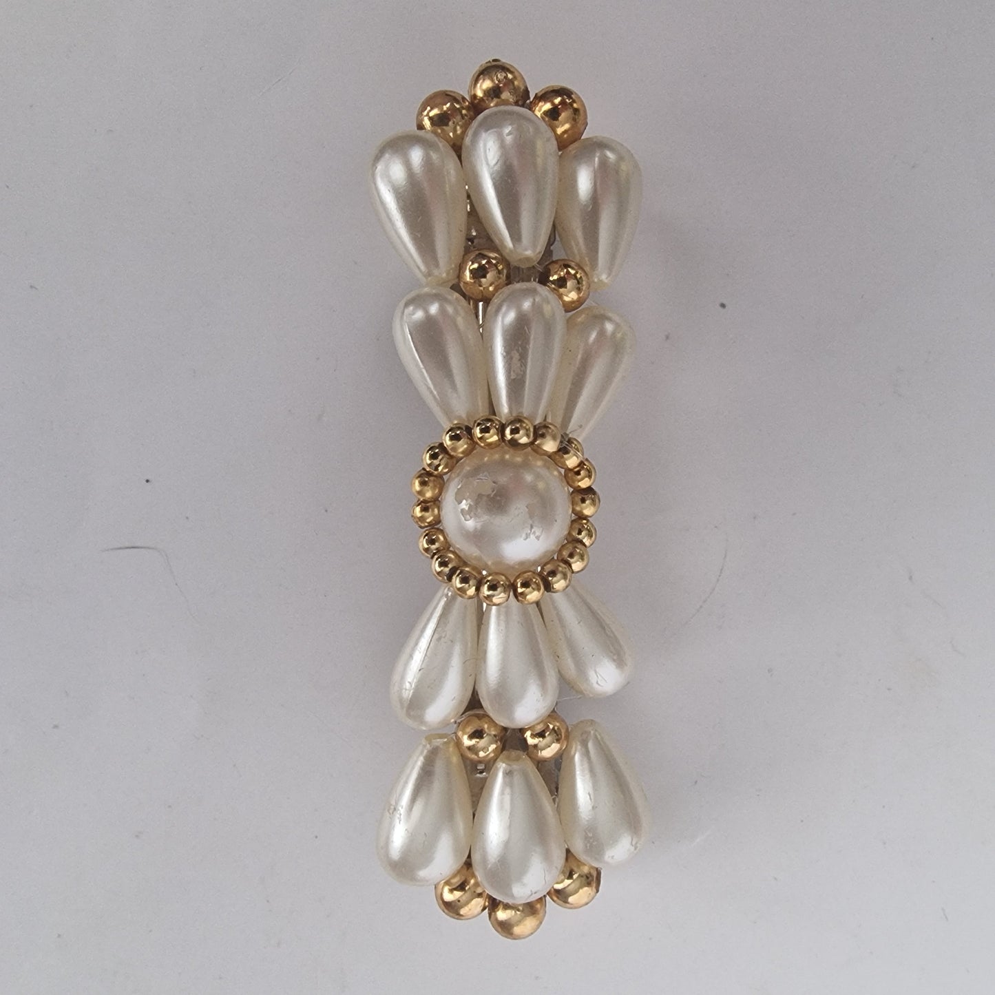 Vintage 1990s Gold-Tone Faux Pearl Hair Clip Barrette Wedding Bridal Accessory – photo 2