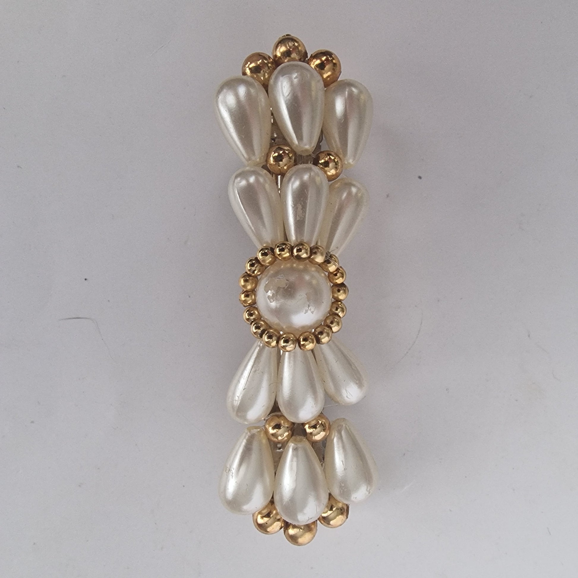 Vintage 1990s Gold-Tone Faux Pearl Hair Clip Barrette Wedding Bridal Accessory – photo 2