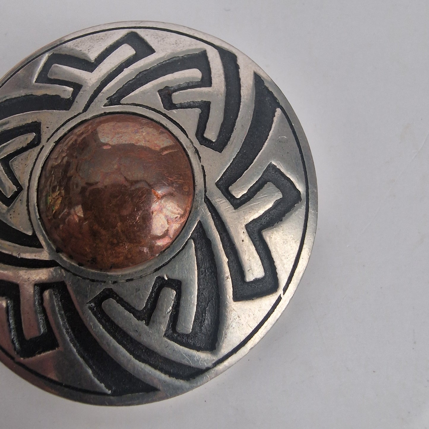 Vintage Gito 1970s Silver-Tone Geometric Brooch Natural Jasper Cabochon Maze Pin – photo 3
