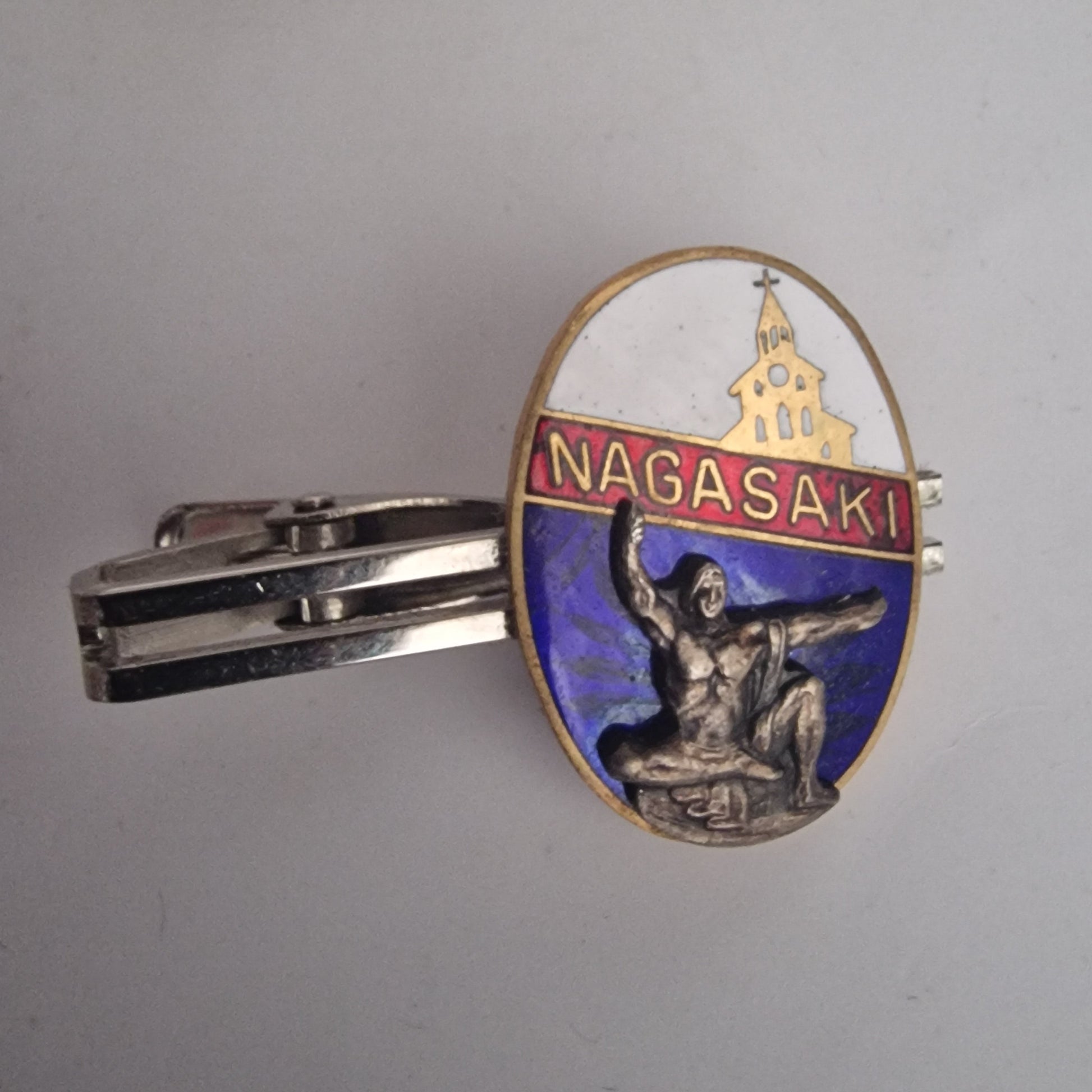 Vintage 1950s Silver-Tone Nagasaki Japan Enamel Tie Clip Souvenir Judo Figural – photo 4