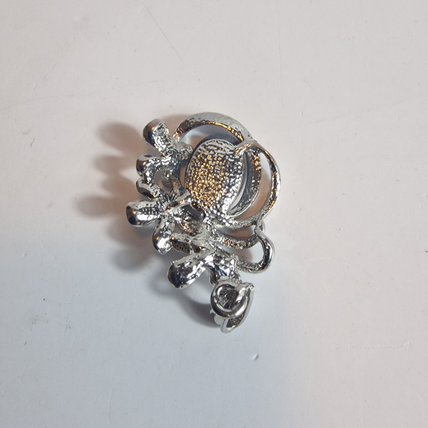 Vintage 1980s Silver-Tone Blue Rhinestone Floral Pendant Costume Jewellery Drop – photo 2