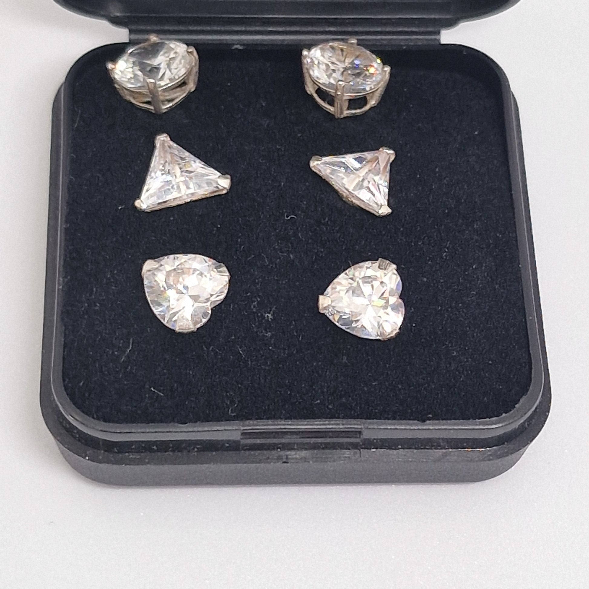 Vintage Sopers Jewellers 1990s CZ Stud Earrings Set Three Pairs Silver-Tone Box – photo 5
