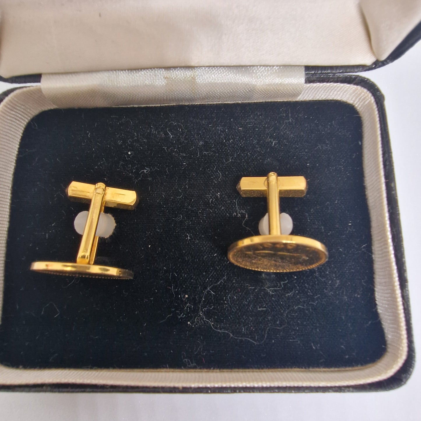 Vintage 1950s Gold-Tone British Farthing Coin Cufflinks Wren Figural Boxed Men – photo 5