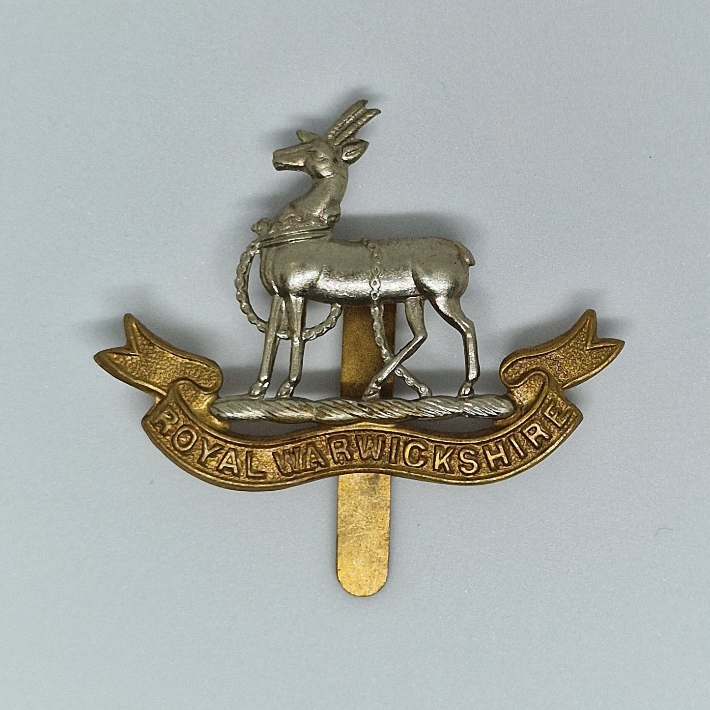 Vintage 1950s Gold-Tone Royal Warwickshire Regiment Cap Badge Military Brooch