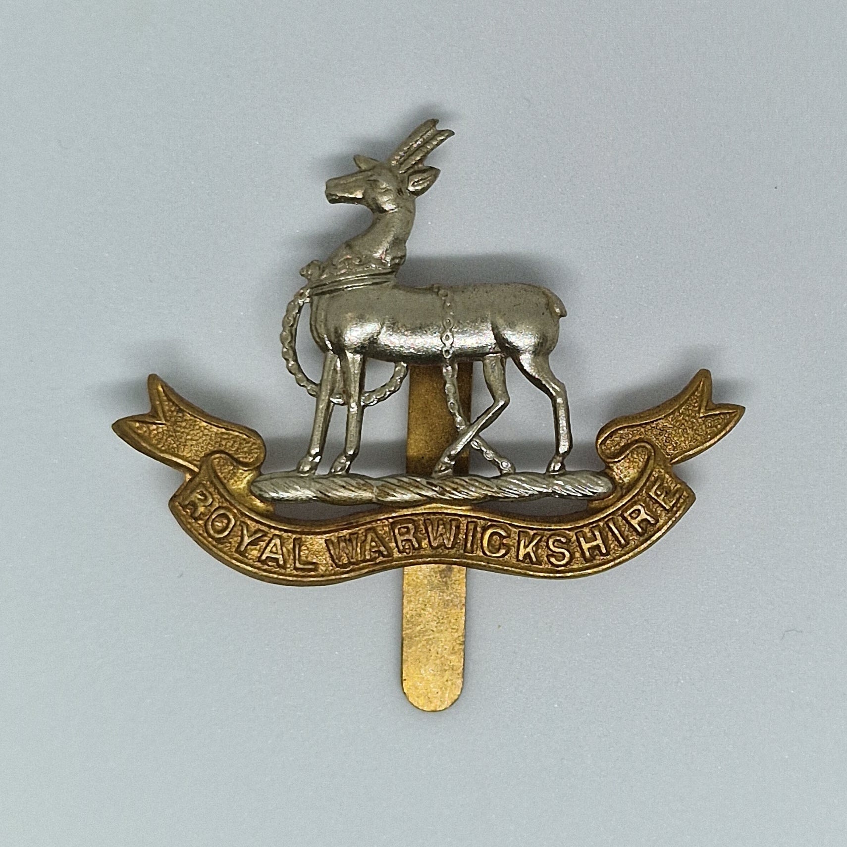 Vintage 1950s Gold-Tone Royal Warwickshire Regiment Cap Badge Military Brooch