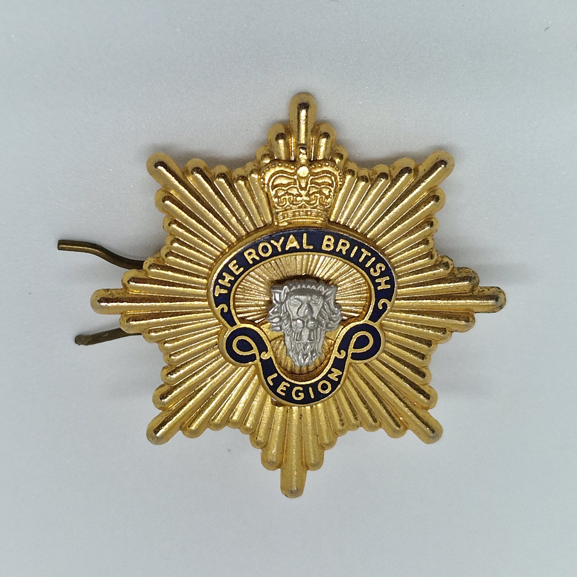 Vintage 1970s Royal British Legion Badge Gold-Tone Blue Enamel Military Brooch