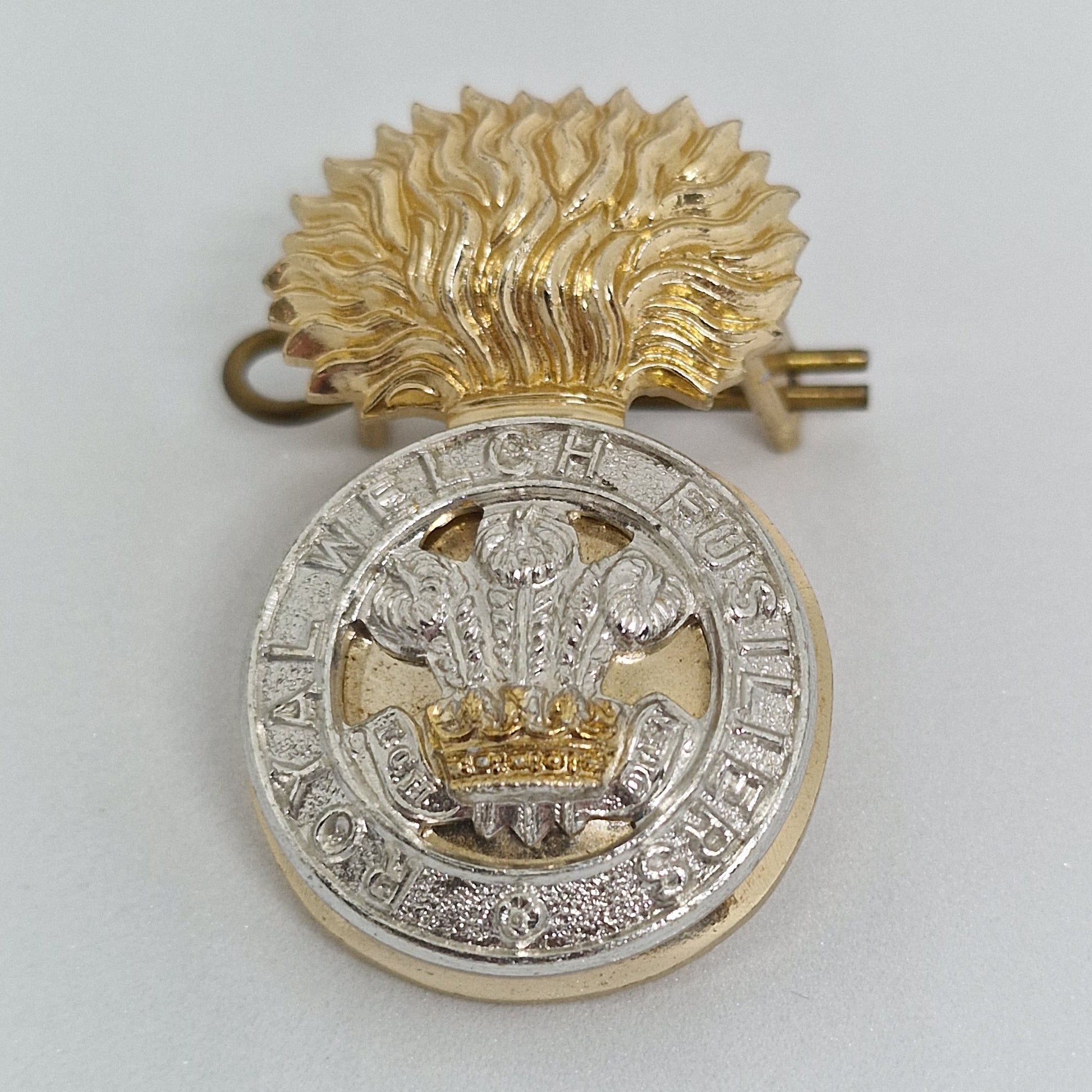 Vintage 1970s Mixed-Metal Military Brooch Royal Welch Fusiliers Cap Badge Pin