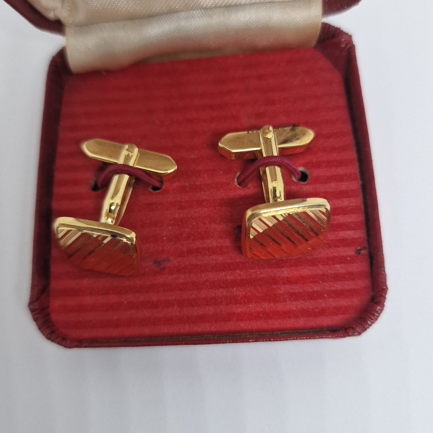 Vintage Diamond Cut 1960s Gold-Tone Striped Dress Cufflinks England Geometric – photo 5