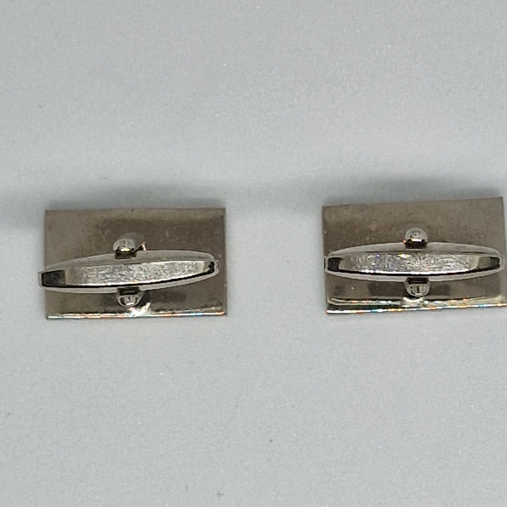 Vintage 1970s Silver-Tone Modernist Geometric Cufflinks Enamel Inlay For Groom – photo 4