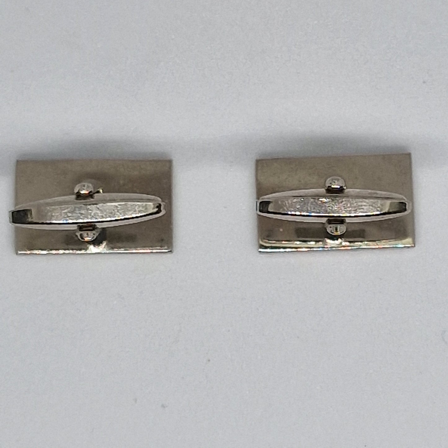 Vintage 1970s Silver-Tone Modernist Geometric Cufflinks Enamel Inlay For Groom – photo 5