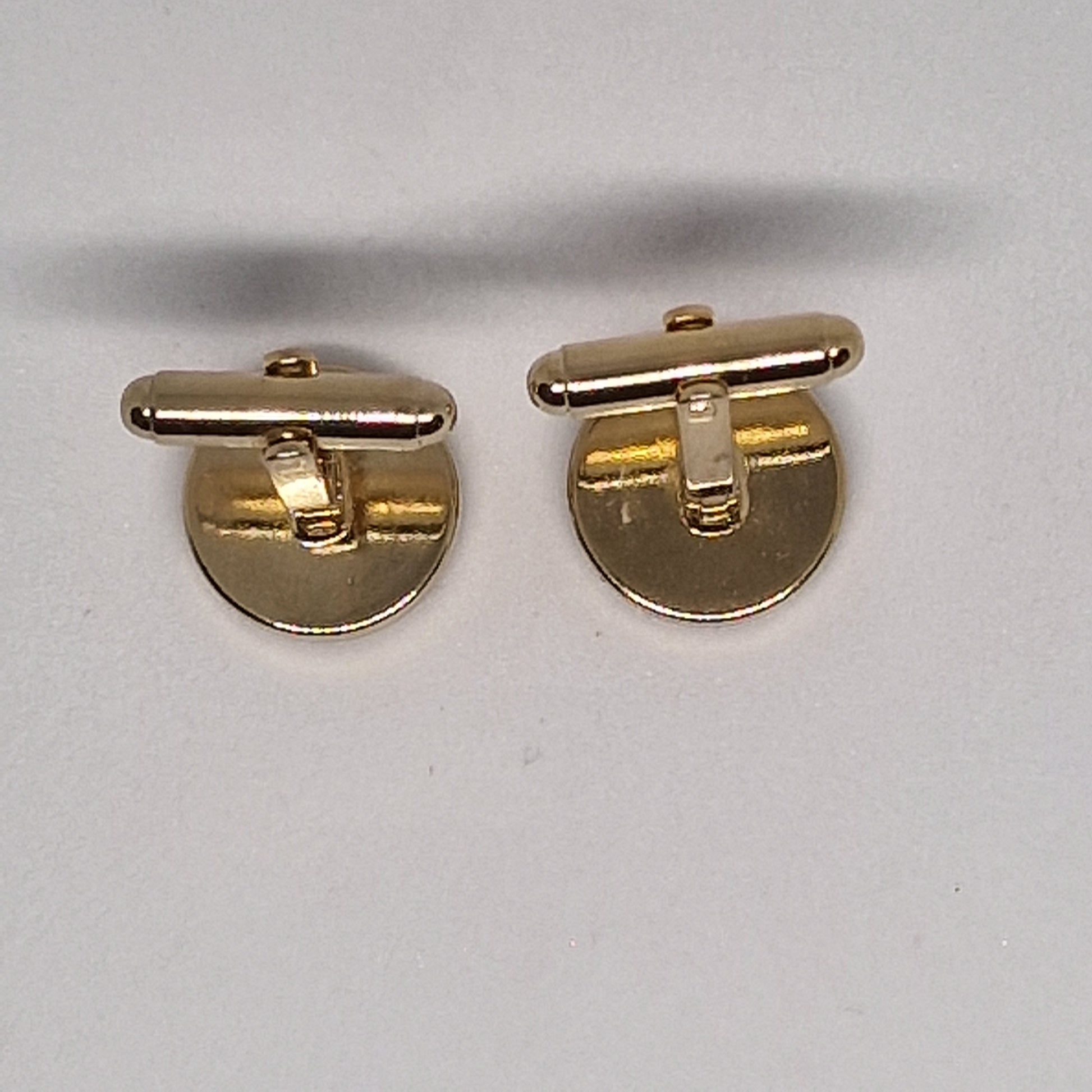 Vintage 1970s Gold-Tone Black Onyx Cufflinks Round Geometric Cabochon Mens Pair – photo 3