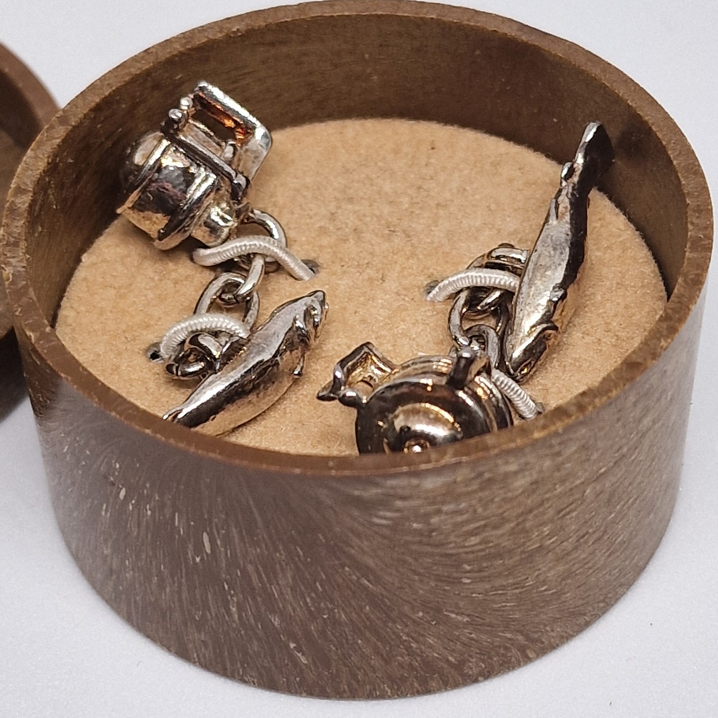 Vintage Christopher Simpson 1960s Silver-Tone Novelty Cufflinks Fishing Reel Men – photo 3