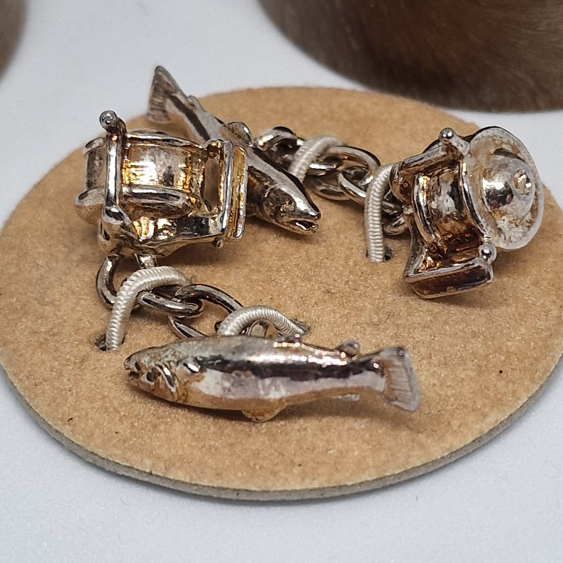 Vintage Christopher Simpson 1960s Silver-Tone Novelty Cufflinks Fishing Reel Men – photo 4