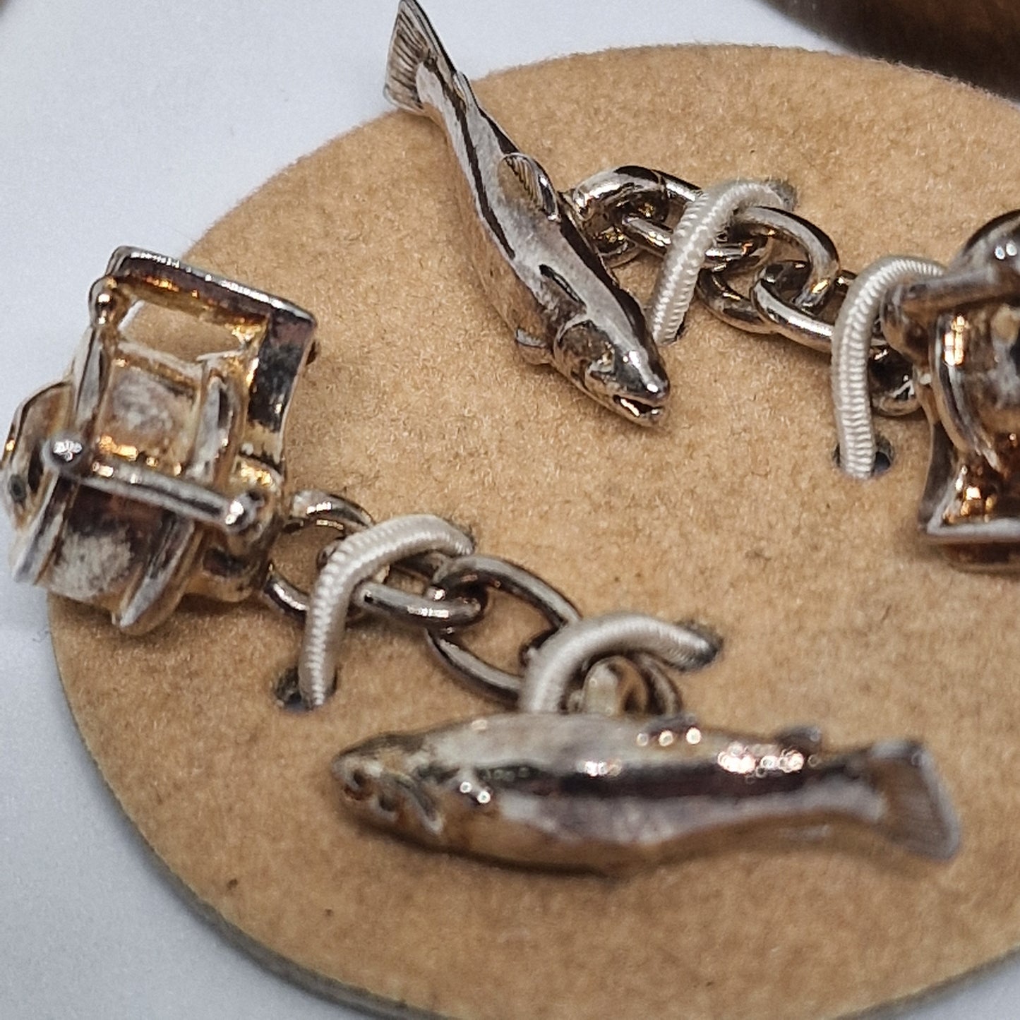 Vintage Christopher Simpson 1960s Silver-Tone Novelty Cufflinks Fishing Reel Men – photo 6