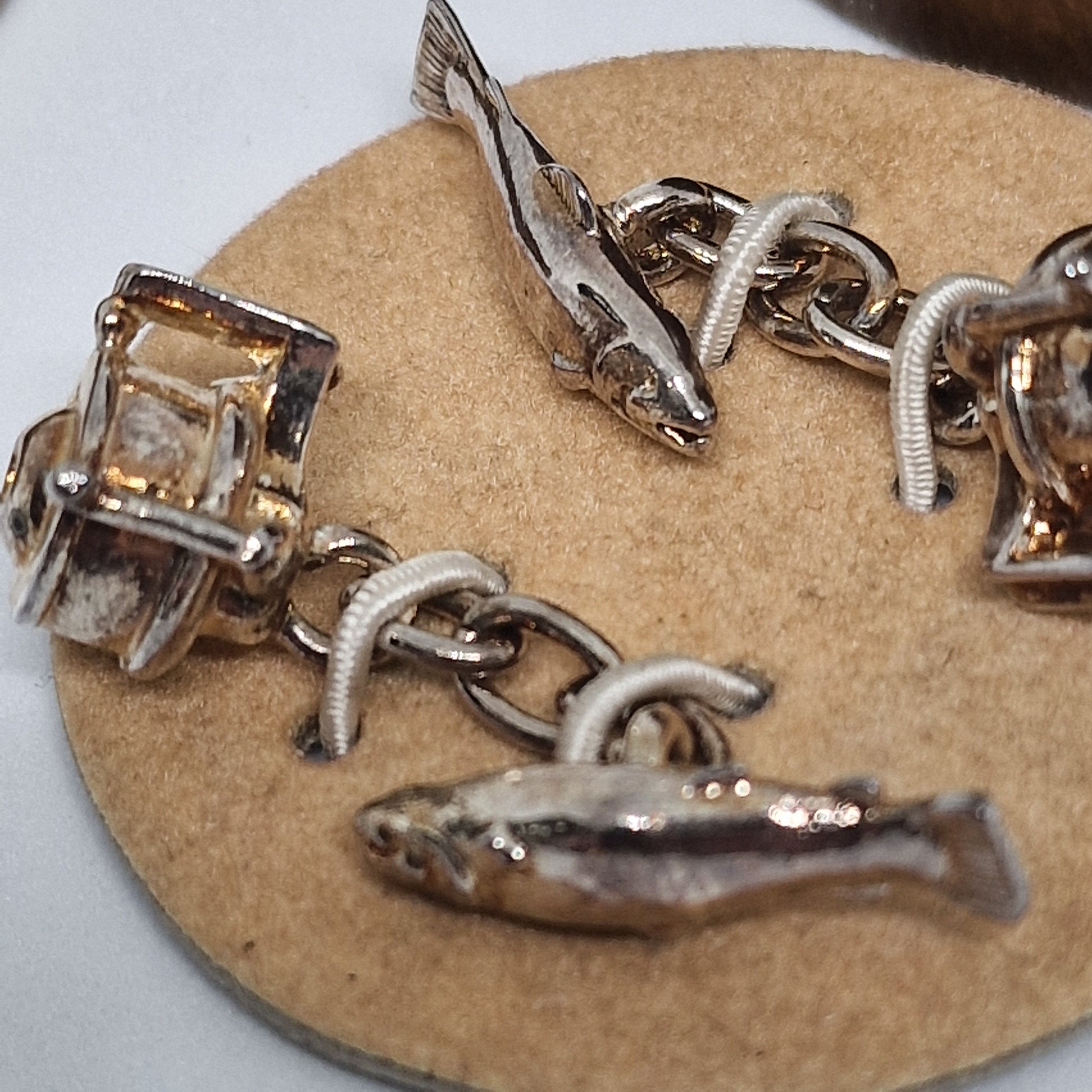 Vintage Christopher Simpson 1960s Silver-Tone Novelty Cufflinks Fishing Reel Men – photo 6
