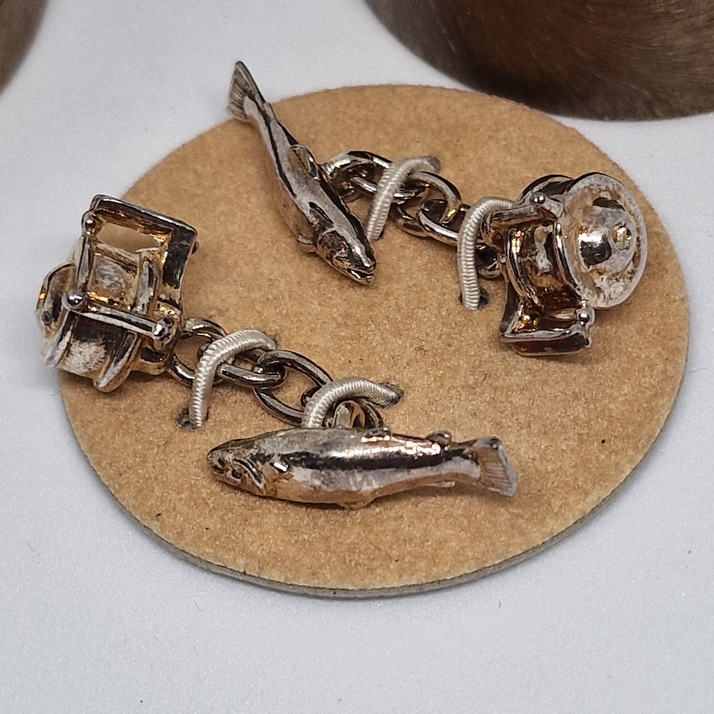 Vintage Christopher Simpson 1960s Silver-Tone Novelty Cufflinks Fishing Reel Men – photo 7