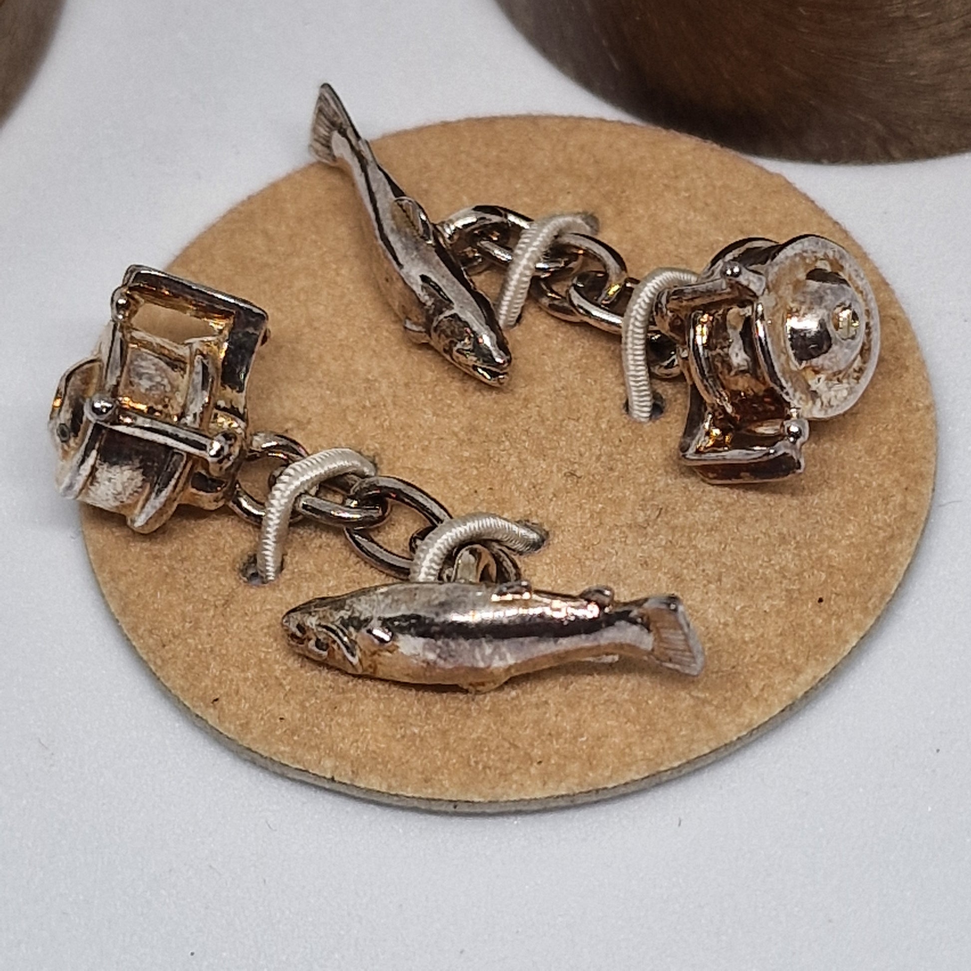 Vintage Christopher Simpson 1960s Silver-Tone Novelty Cufflinks Fishing Reel Men – photo 7