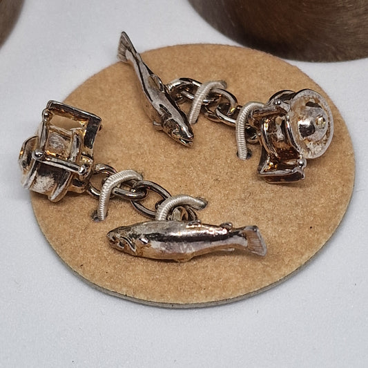 Vintage Christopher Simpson 1960s Silver-Tone Novelty Cufflinks Fishing Reel Men – photo 7