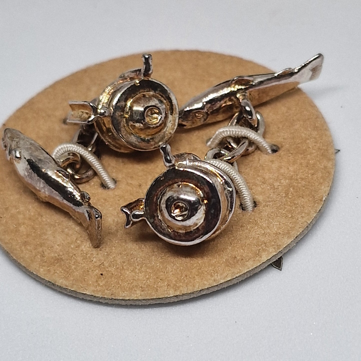Vintage Christopher Simpson 1960s Silver-Tone Novelty Cufflinks Fishing Reel Men – photo 8