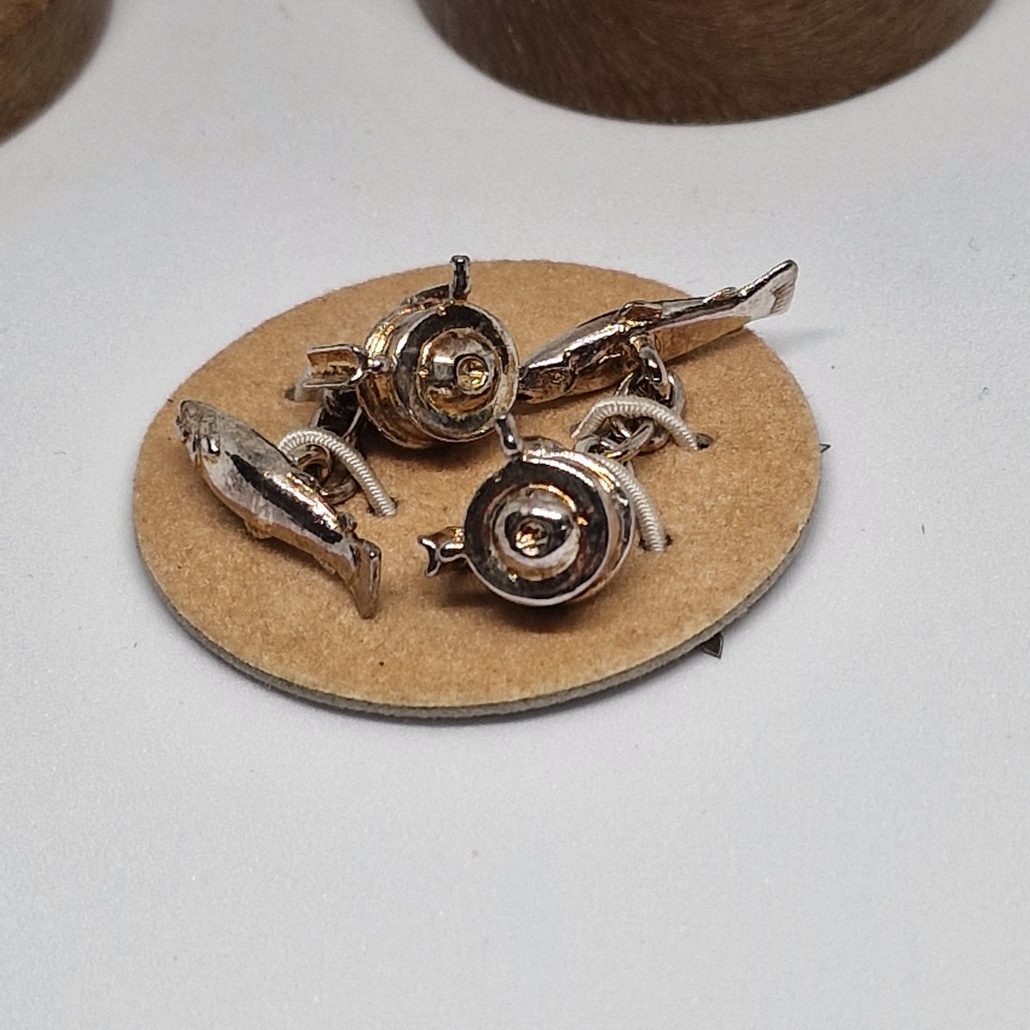 Vintage Christopher Simpson 1960s Silver-Tone Novelty Cufflinks Fishing Reel Men – photo 9