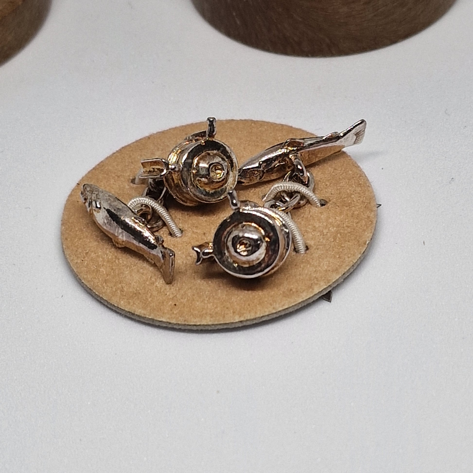 Vintage Christopher Simpson 1960s Silver-Tone Novelty Cufflinks Fishing Reel Men – photo 9