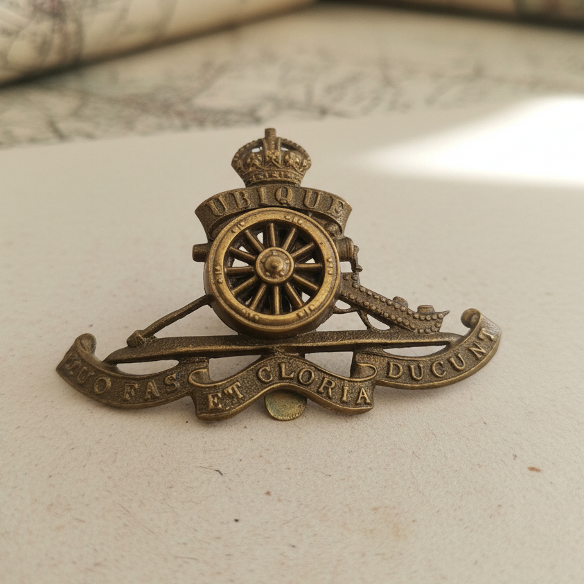 Vintage 1940s Gold-Tone Royal Artillery Cap Badge British Military Brooch Mens
