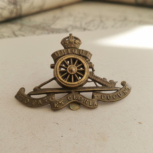 Vintage 1940s Gold-Tone Royal Artillery Cap Badge British Military Brooch Mens