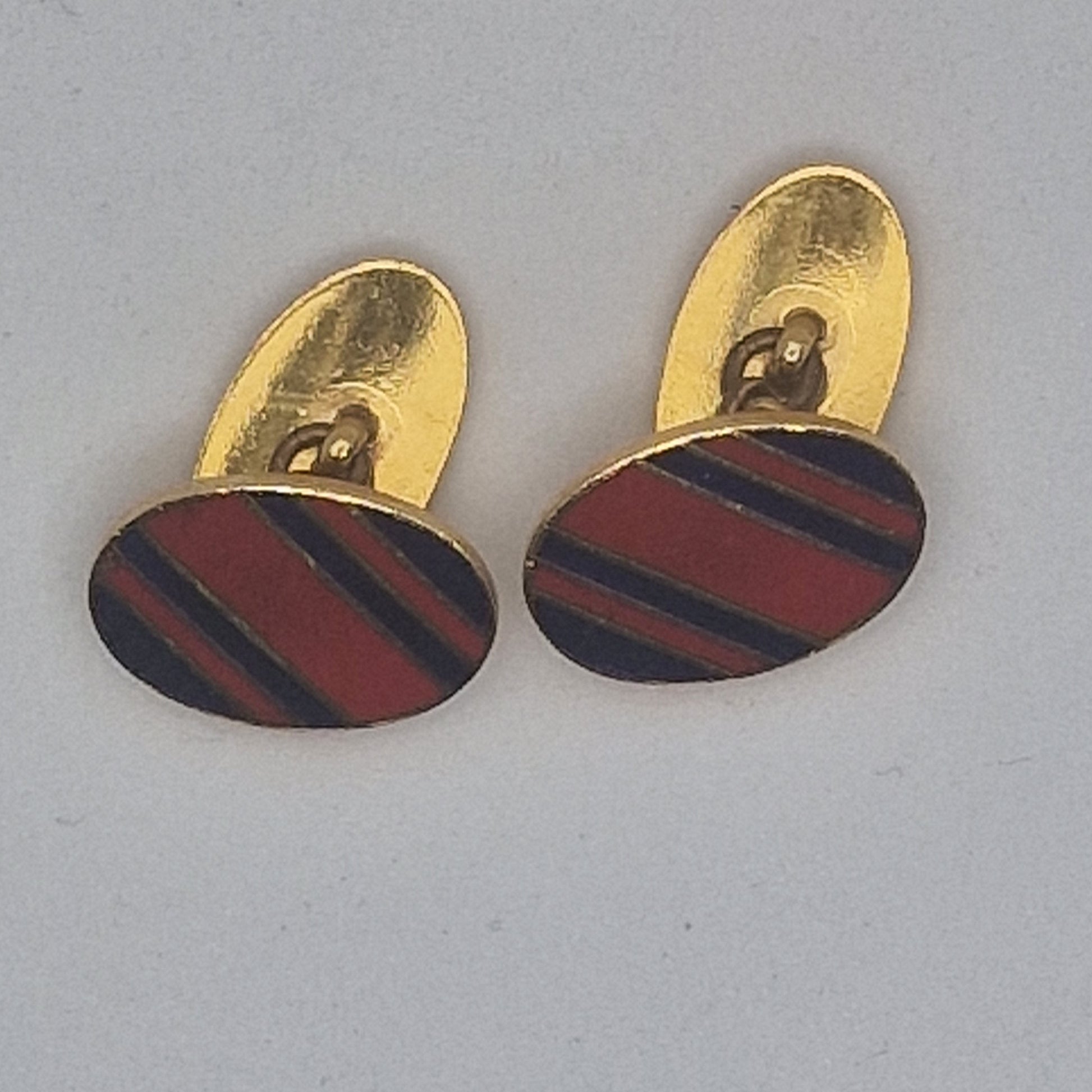 Vintage 1970s Gold-Tone Striped Enamel Cufflinks Blue Burgundy Geometric Mens – photo 3