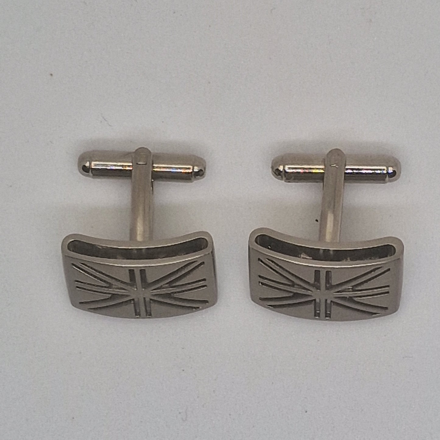 Vintage 1970s Silver-Tone Stainless Steel Cufflinks Geometric Engraved Mens Pair – photo 3