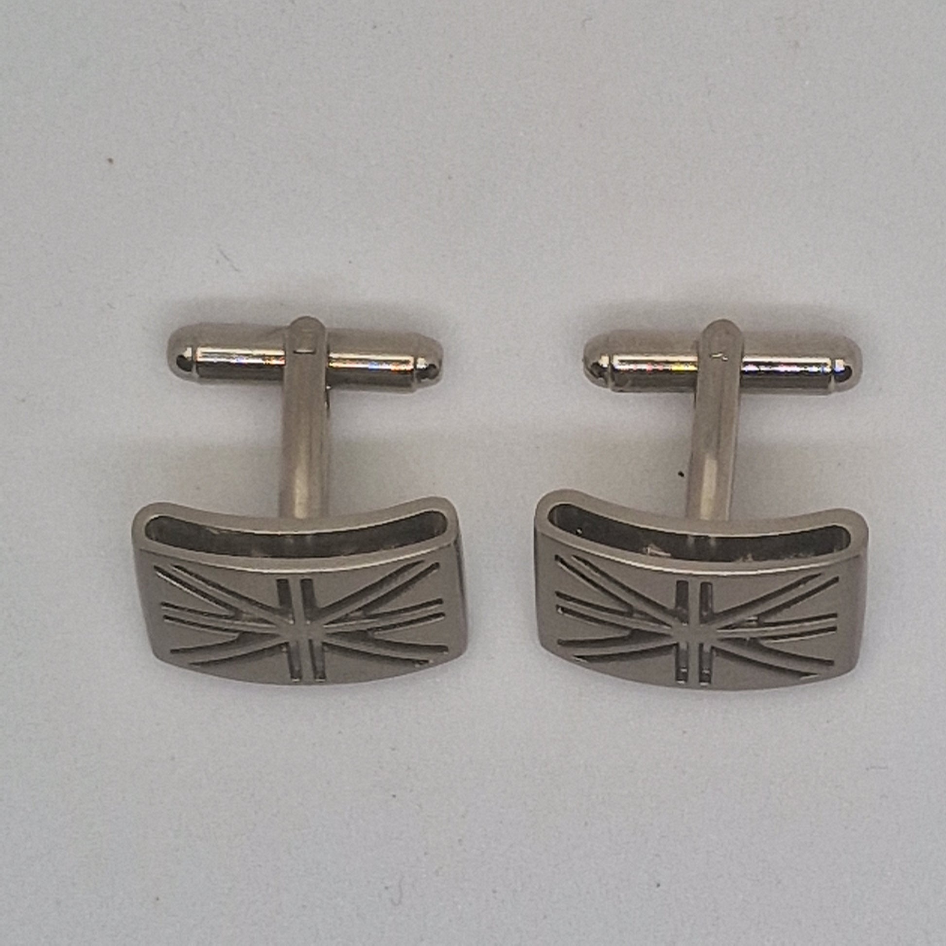 Vintage 1970s Silver-Tone Stainless Steel Cufflinks Geometric Engraved Mens Pair – photo 3