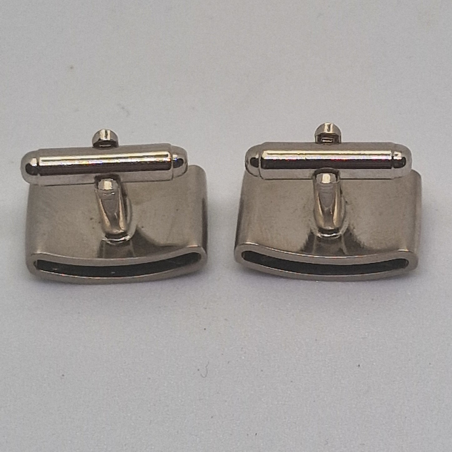 Vintage 1970s Silver-Tone Stainless Steel Cufflinks Geometric Engraved Mens Pair – photo 6