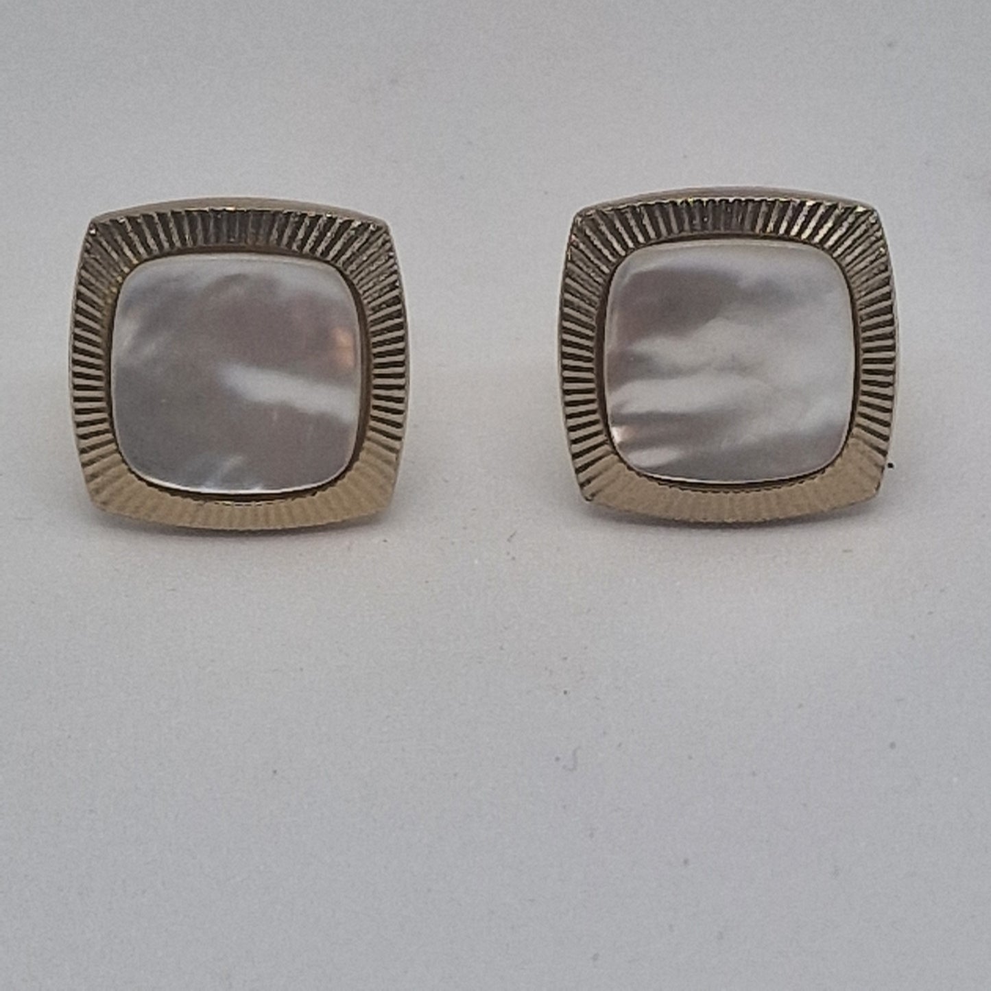 Vintage 1960s Gold-Tone Mother Of Pearl Cufflinks Square Sunburst Geometric Men