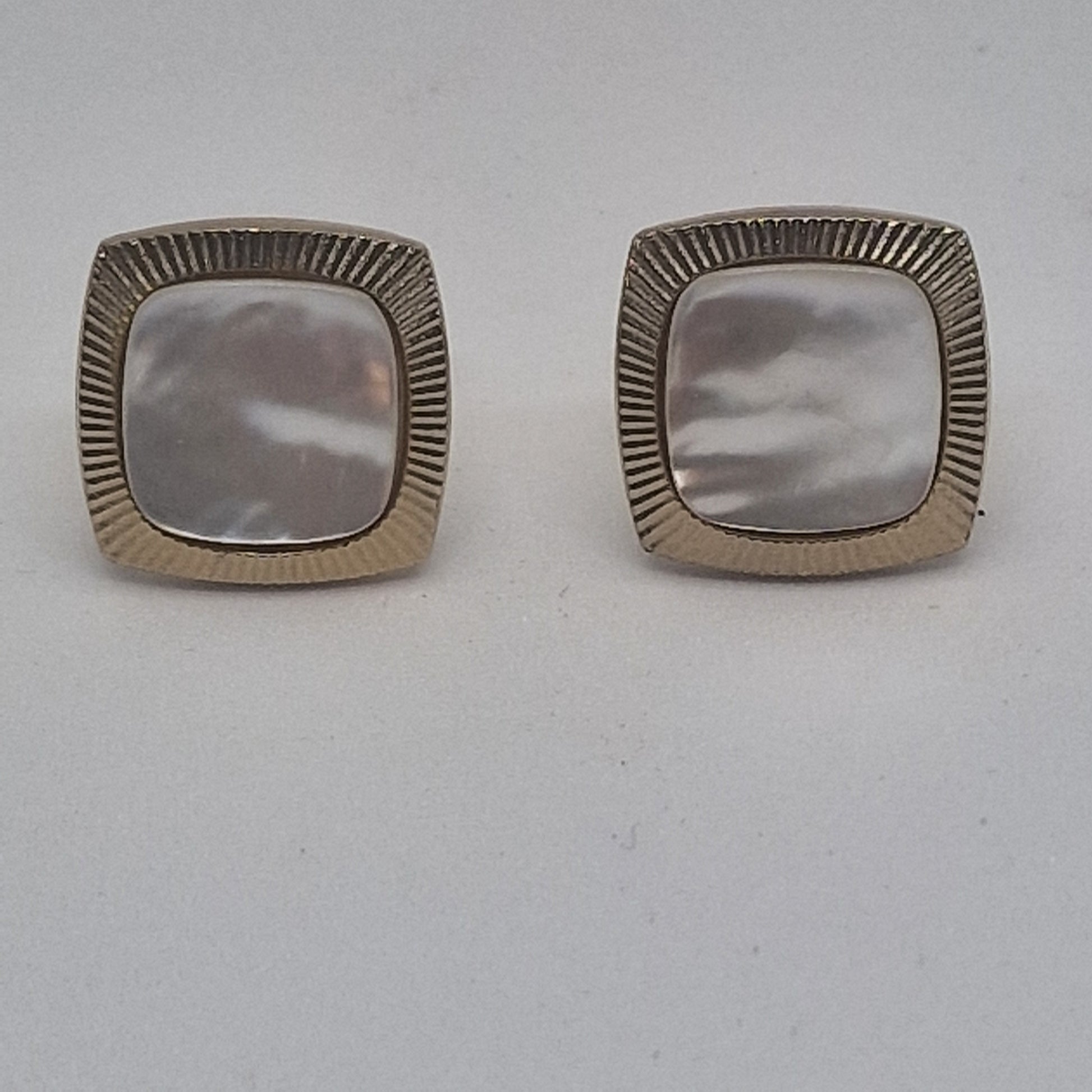Vintage 1960s Gold-Tone Mother Of Pearl Cufflinks Square Sunburst Geometric Men