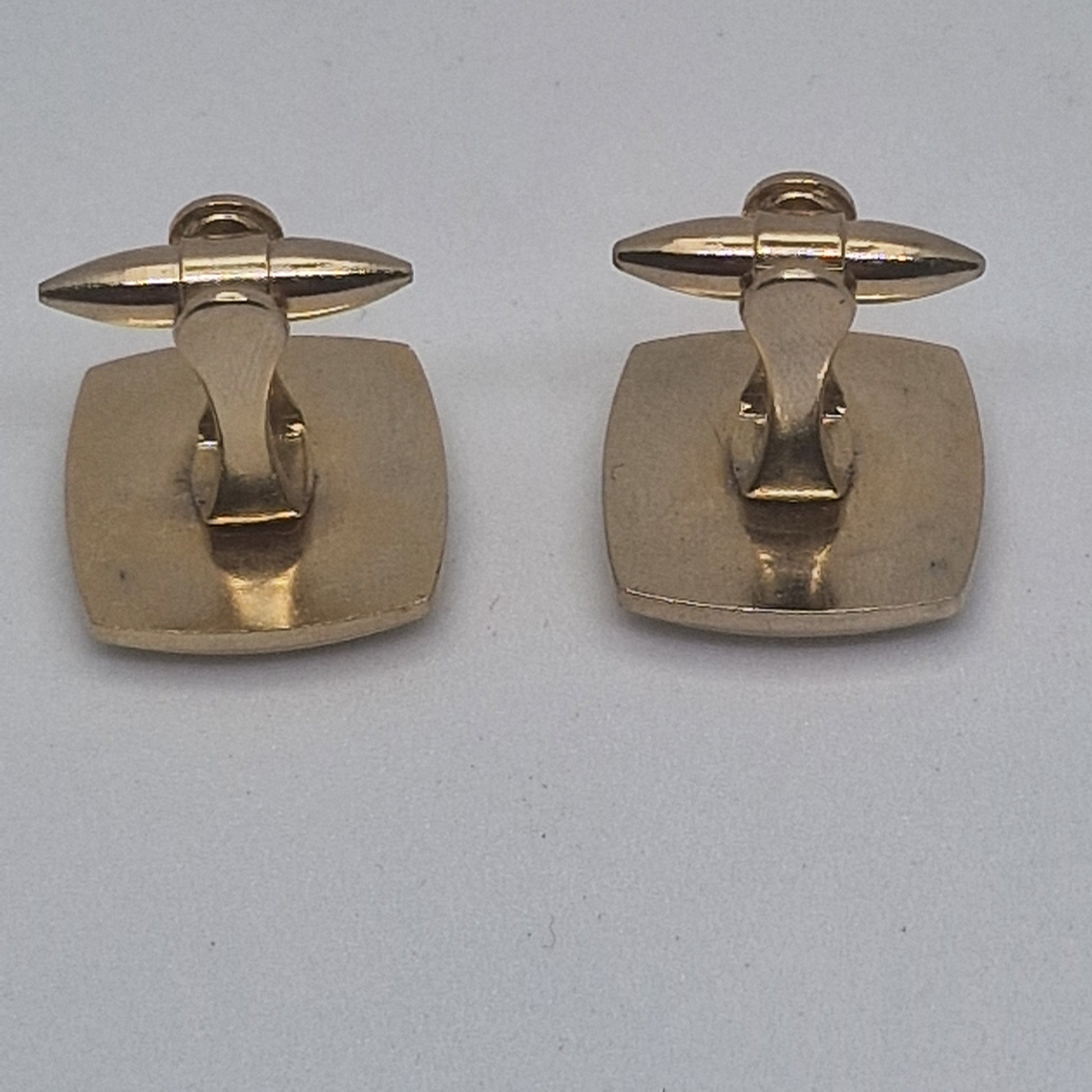 Vintage 1960s Gold-Tone Mother Of Pearl Cufflinks Square Sunburst Geometric Men – photo 3