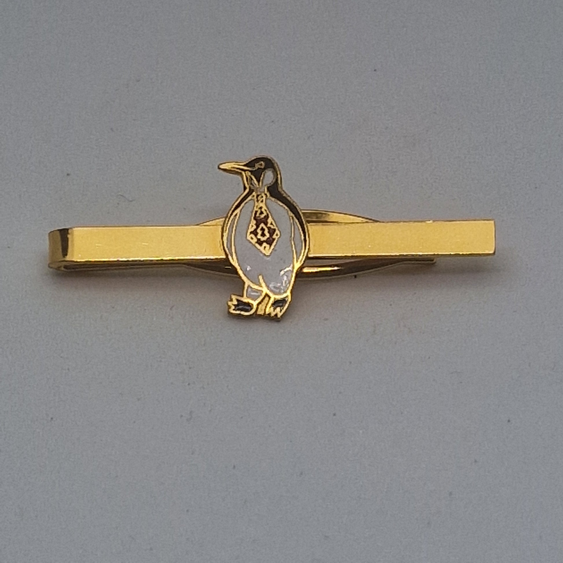 Vintage 1960s Gold-Tone Enamel Penguin Tie Clip Figural Bird Costume Jewellery
