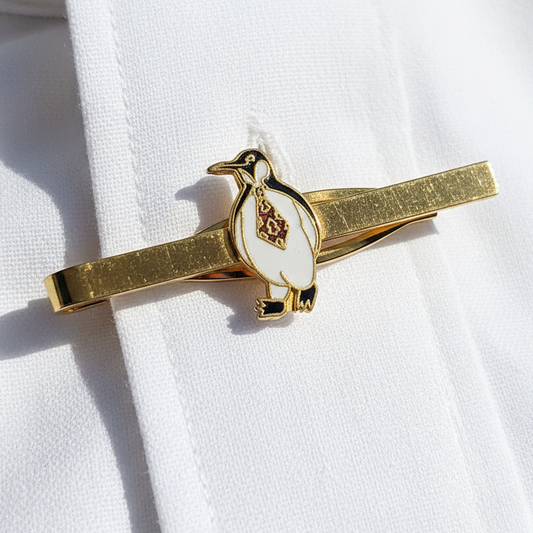 Vintage 1960s Gold-Tone Enamel Penguin Tie Clip Figural Bird Costume Jewellery