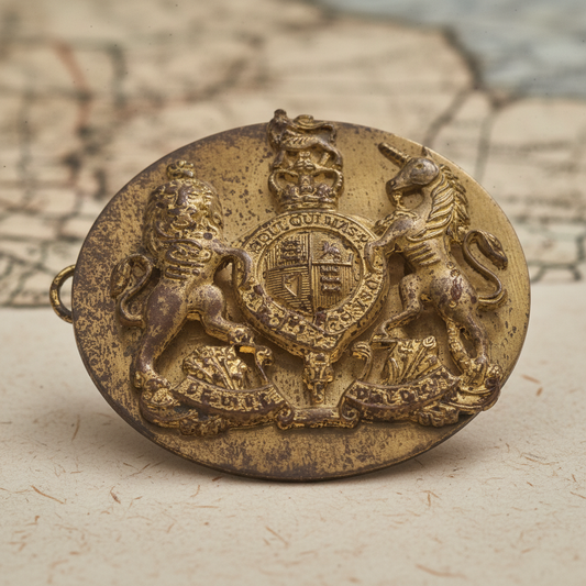 Vintage 1950s Gold-Tone British Royal Coat Of Arms Military Brooch Badge Mens