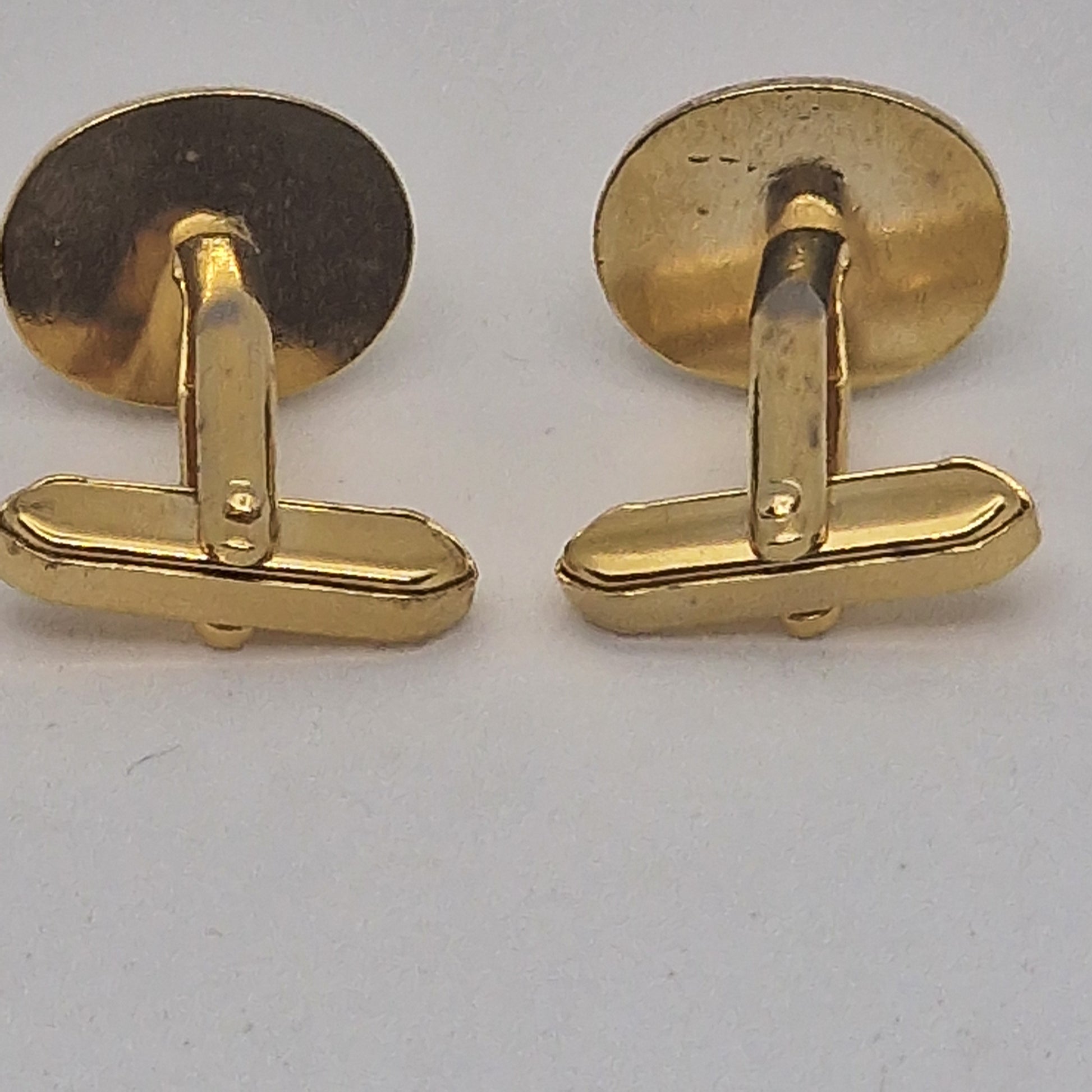 Vintage 1970s Gold-Tone Brushed Geometric Striped Cufflinks Mens Costume Pair – photo 5