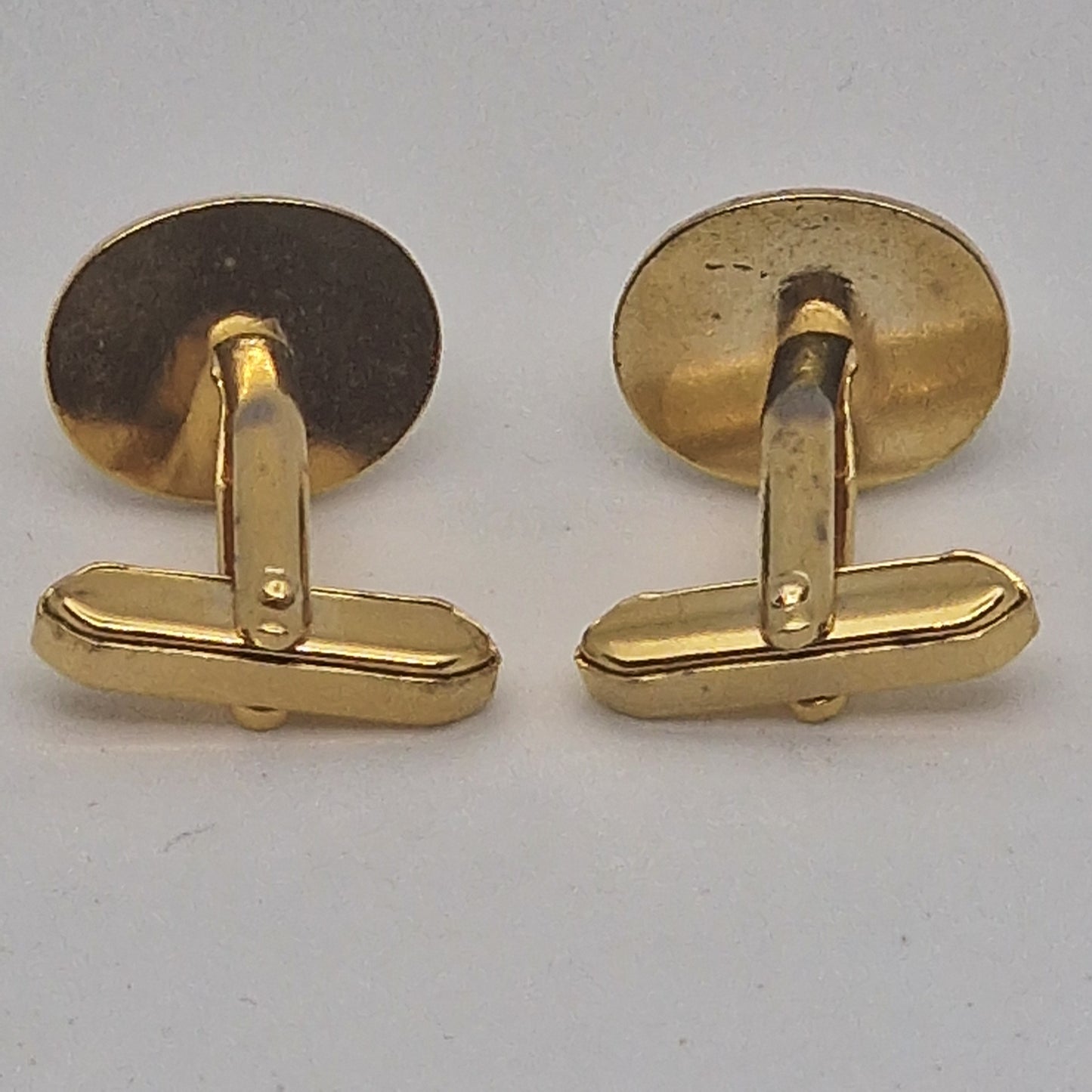 Vintage 1970s Gold-Tone Brushed Geometric Striped Cufflinks Mens Costume Pair – photo 6