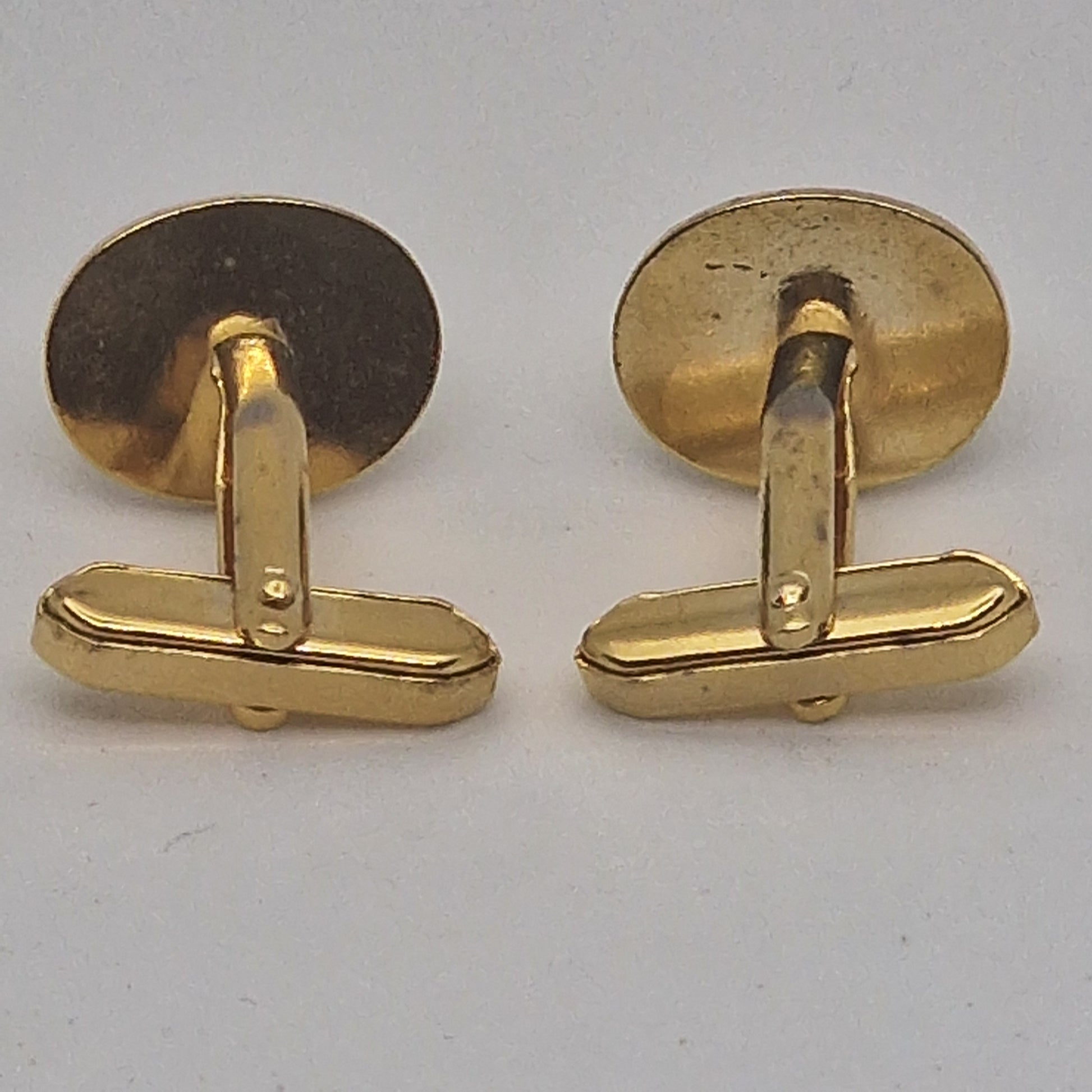 Vintage 1970s Gold-Tone Brushed Geometric Striped Cufflinks Mens Costume Pair – photo 6