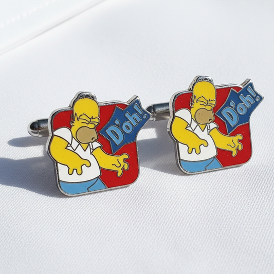 Vintage The Simpsons 1990s Silver-Tone Homer Simpson Figural Enamel Cufflinks